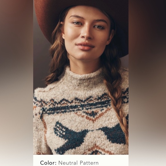 Anthropologie x Pilcro Long-Sleeve Mock-Neck Bird Sweater Size Small NWT - Picture 3 of 14